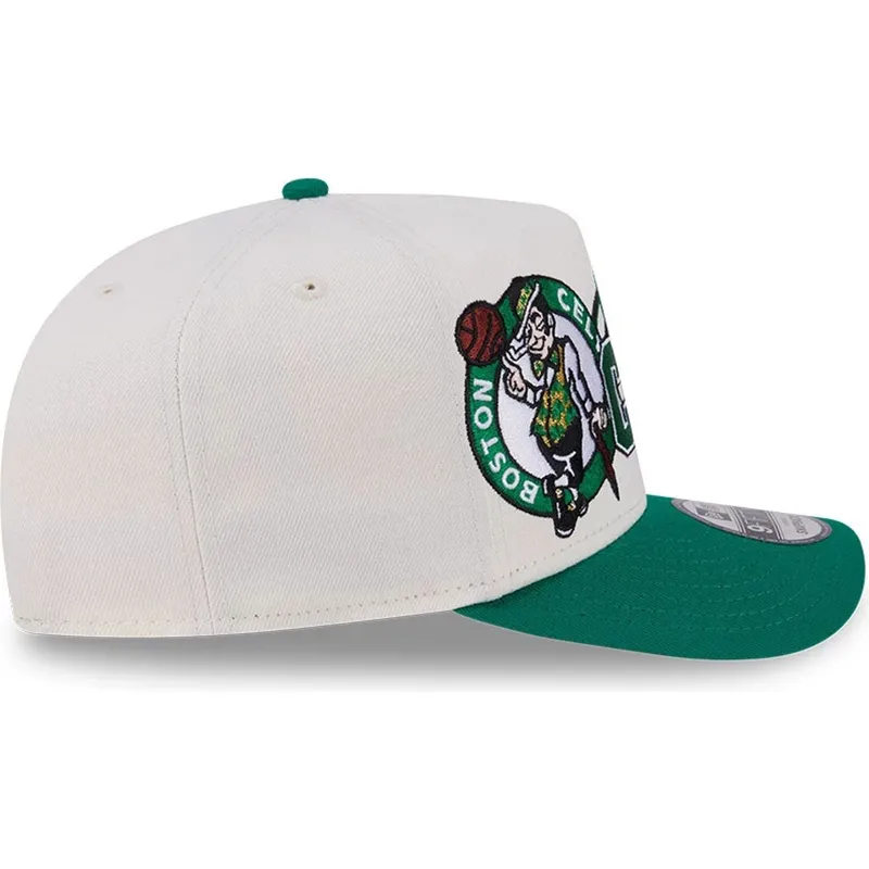 casquette-courbee-beige-et-verte-snapback-9fifty-a-frame-classic-boston-celtics-nba-new-era