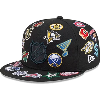 Cappello piatto nero aderente 59FIFTY All Over di NHL di New Era