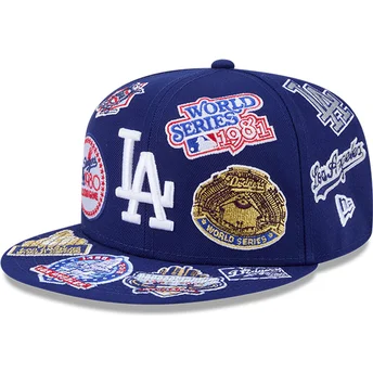 Cappello piatto blu chiuso 59FIFTY All Over Logos dei Los Angeles Dodgers MLB di New Era