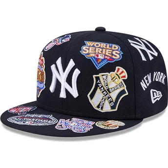 Cappello piatto blu marino chiuso 59FIFTY All Over Logos dei New York Yankees MLB di New Era