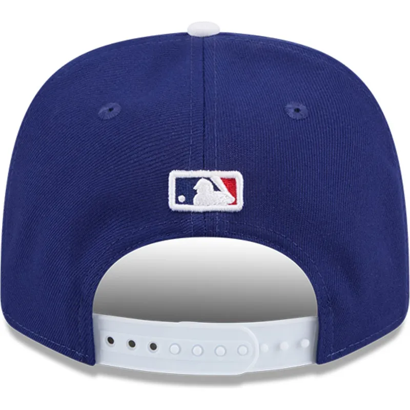 blaue-und-weisse-gebogene-snapback-kappe-9seventy-stretch-snap-flower-der-los-angeles-dodgers-mlb-von-new-era