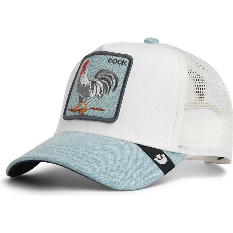 czapka-trucker-biala-i-niebieska-kogut-cock-denim-rooster-the-farm-od-goorin-bros