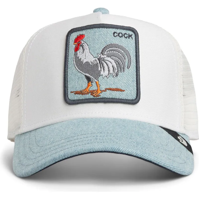 czapka-trucker-biala-i-niebieska-kogut-cock-denim-rooster-the-farm-od-goorin-bros