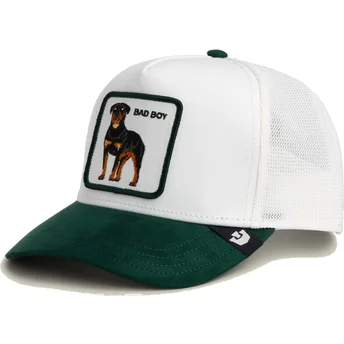 Casquette trucker blanche et verte chien rottweiler Microsuede Bad Boy The Farm Goorin Bros.
