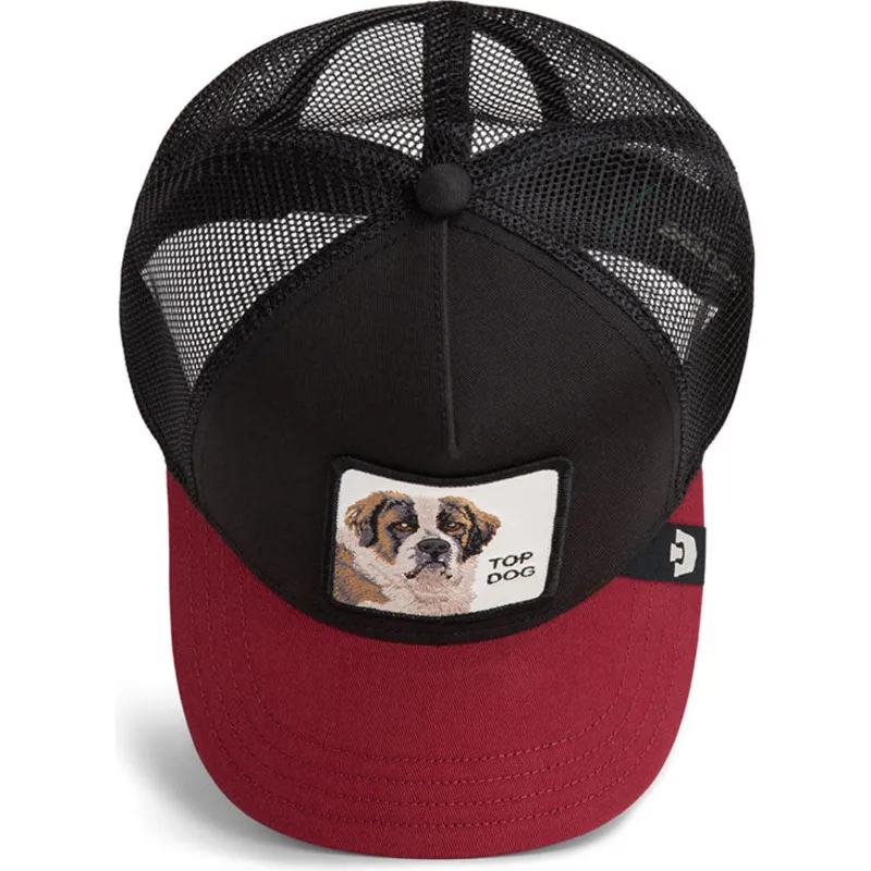 casquette-trucker-noire-et-rouge-chien-crush-top-dog-the-farm-goorin-bros
