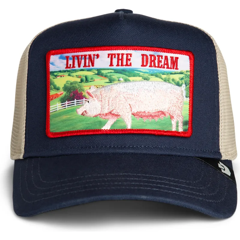 cappellino-trucker-blu-marino-maiale-livin-the-dream-greener-grass-the-farm-di-goorin-bros