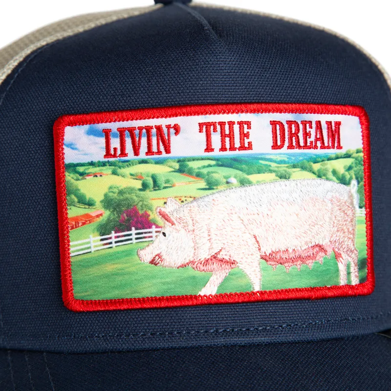 cappellino-trucker-blu-marino-maiale-livin-the-dream-greener-grass-the-farm-di-goorin-bros
