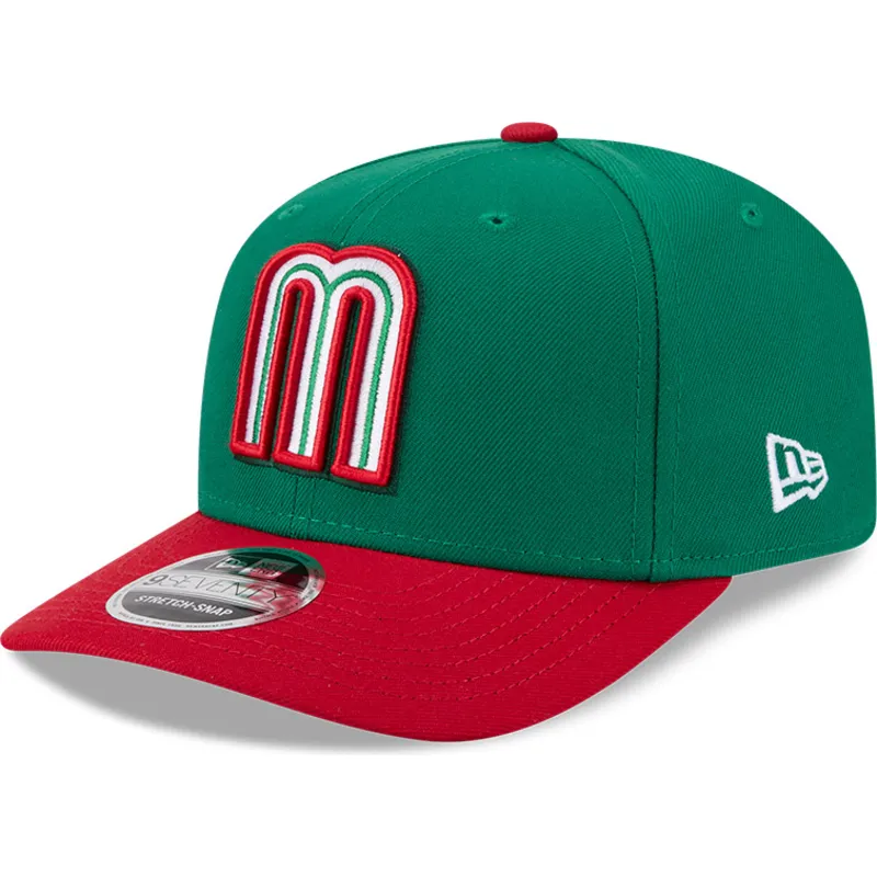 cappellino-curvo-verde-e-rosso-snapback-9seventy-stretch-snap-mexico-2026-world-baseball-classic-di-new-era