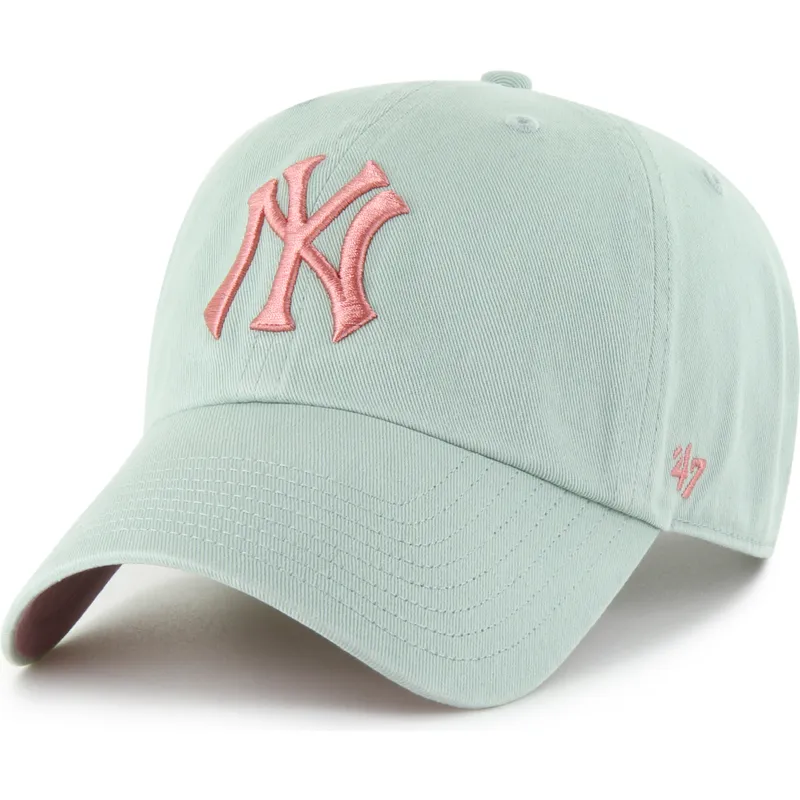 cappellino-curvo-verde-regolabile-con-logo-rosa-clean-up-ballpark-dei-new-york-yankees-mlb-di-47-brand