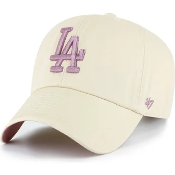 Cappellino curvo beige regolabile con logo viola Clean Up Ballpark dei Los Angeles Dodgers MLB di 47 Brand