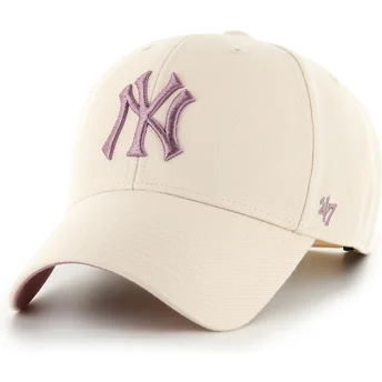 Beżowa czapka z daszkiem snapback z fioletowym logo MVP Ballpark New York Yankees MLB od 47 Brand
