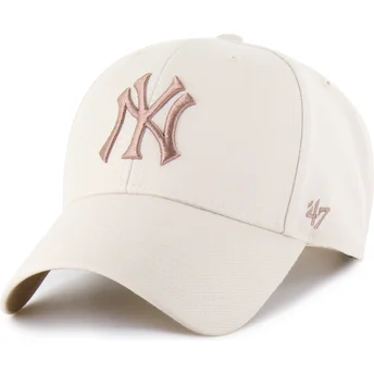 Beige kurvad keps snapback med brunt MVP Ballpark-logotyp från New York Yankees MLB av 47 Brand