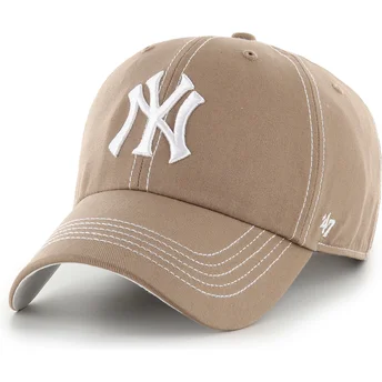 Cappellino curvo marrone regolabile Clean Up Contrast Stitch dei New York Yankees MLB di 47 Brand