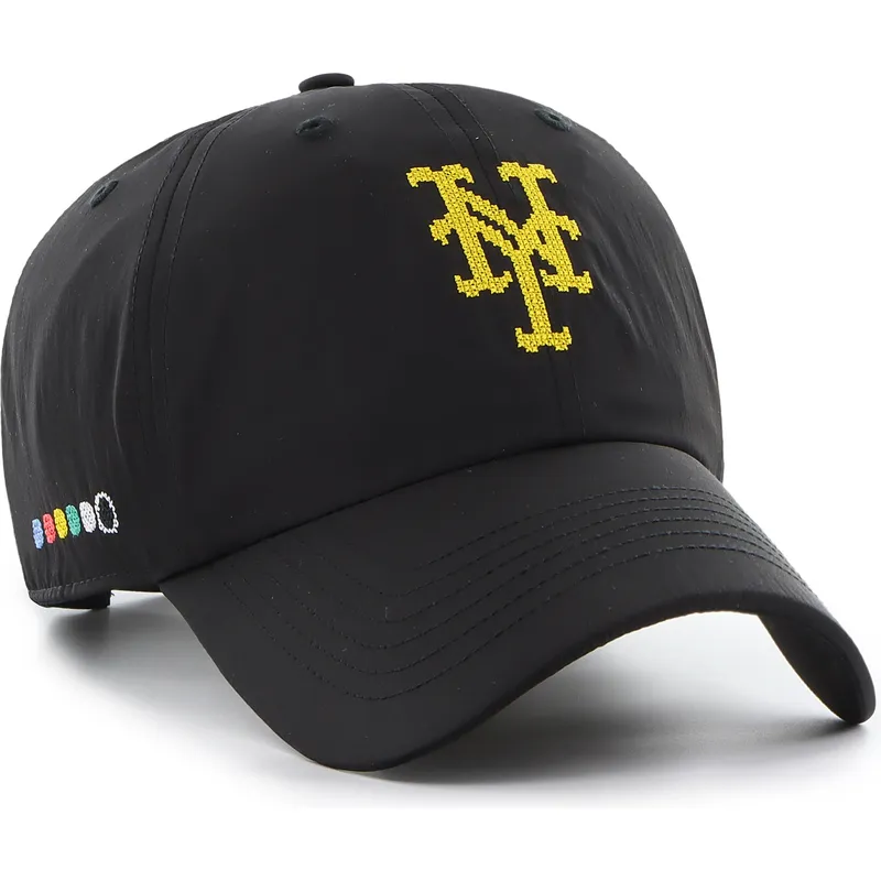 gorra-curva-negra-ajustable-clean-up-eight-bit-hero-de-new-york-mets-mlb-de-47-brand