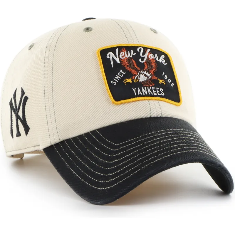 casquette-courbee-beige-et-noire-ajustable-clean-up-keepsake-new-york-yankees-mlb-47-brand