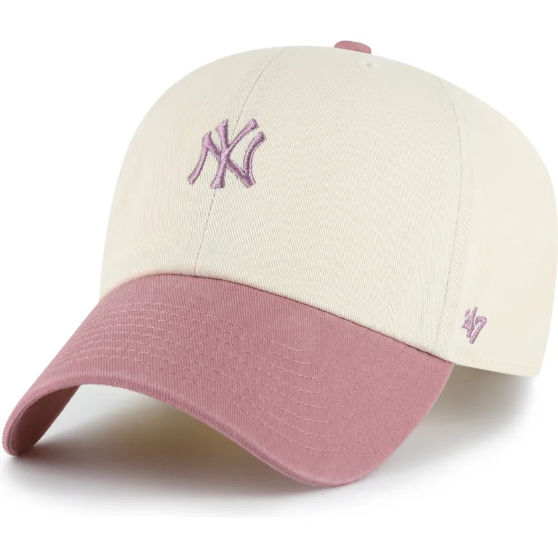 cappellino-curvo-beige-e-rosa-regolabile-clean-up-base-runner-two-tone-dei-new-york-yankees-mlb-di-47-brand
