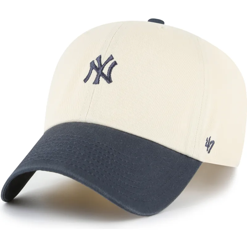 47-brand-curved-brim-clean-up-base-runner-two-tone-new-york-yankees-mlb-beige-and-navy-blue-adjustable-cap