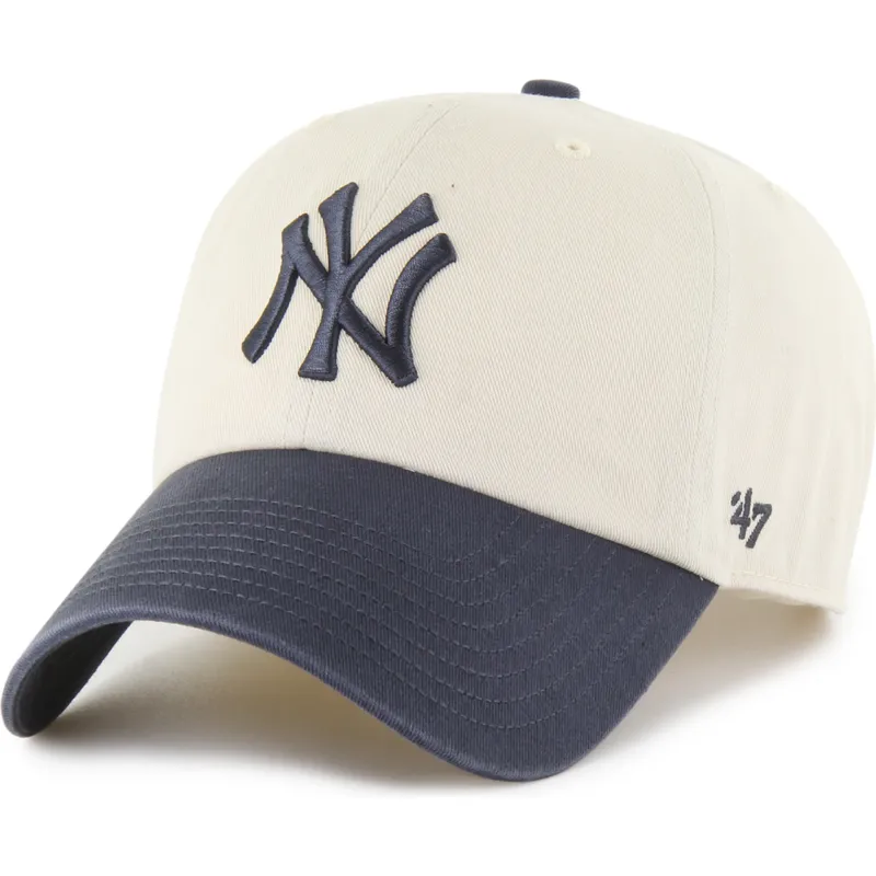 beige-und-marineblaue-gebogene-verstellbare-kappe-clean-up-two-tone-no-loop-label-der-new-york-yankees-mlb-von-47-brand