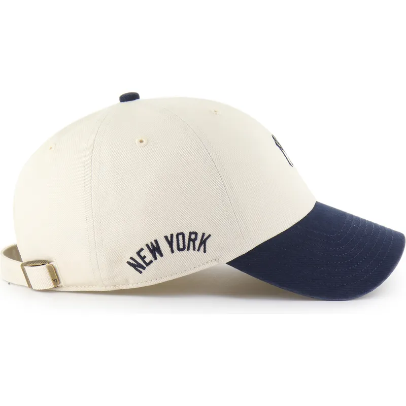 47-brand-curved-brim-clean-up-base-runner-sure-shot-two-tone-new-york-yankees-mlb-beige-and-navy-blue-adjustable-cap