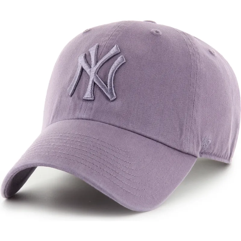 violette-verstellbare-curved-cap-mit-violettem-logo-clean-up-iris-der-new-york-yankees-mlb-von-47-brand