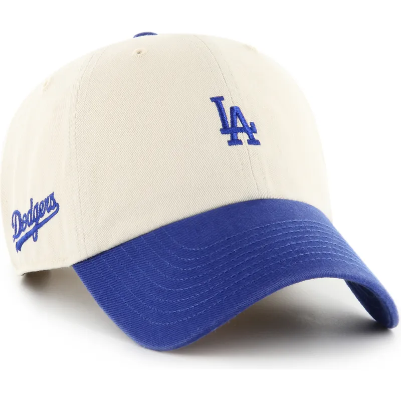 gorra-curva-beige-y-azul-ajustable-clean-up-base-runner-sure-shot-two-tone-de-los-angeles-dodgers-mlb-de-47-brand