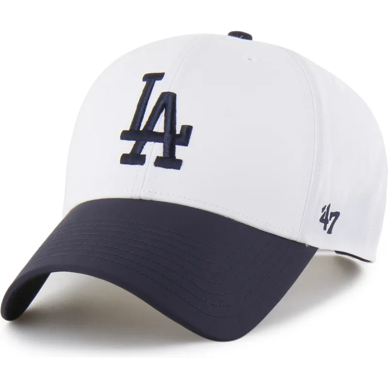 cappellino-visiera-curva-bianco-e-blu-marino-snapback-mvp-brrr-two-tone-di-los-angeles-dodgers-mlb-di-47-brand