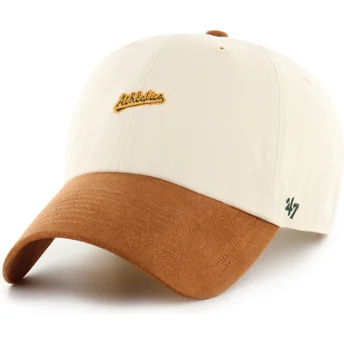 Cappellino curvo beige e marrone regolabile Clean Up Mini Script Suede Visor di Oakland Athletics MLB di 47 Brand