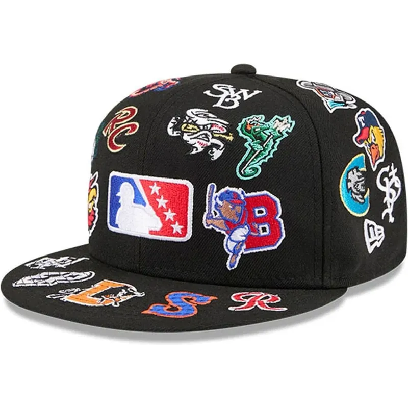 cappello-piatto-nero-aderente-59fifty-all-over-di-milb-di-new-era