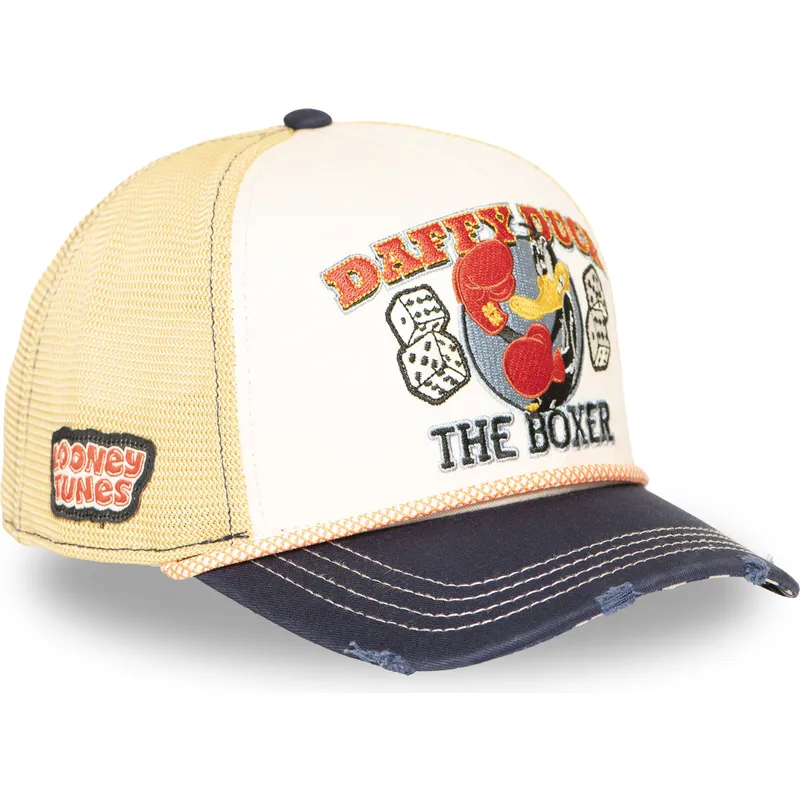 capslab-daffy-duck-loo13-pcsmcbb-looney-tunes-beige-and-navy-blue-trucker-hat