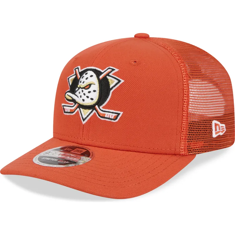 cappello-trucker-arancione-9seventy-stretch-snap-evergreen-degli-anaheim-ducks-nhl-di-new-era