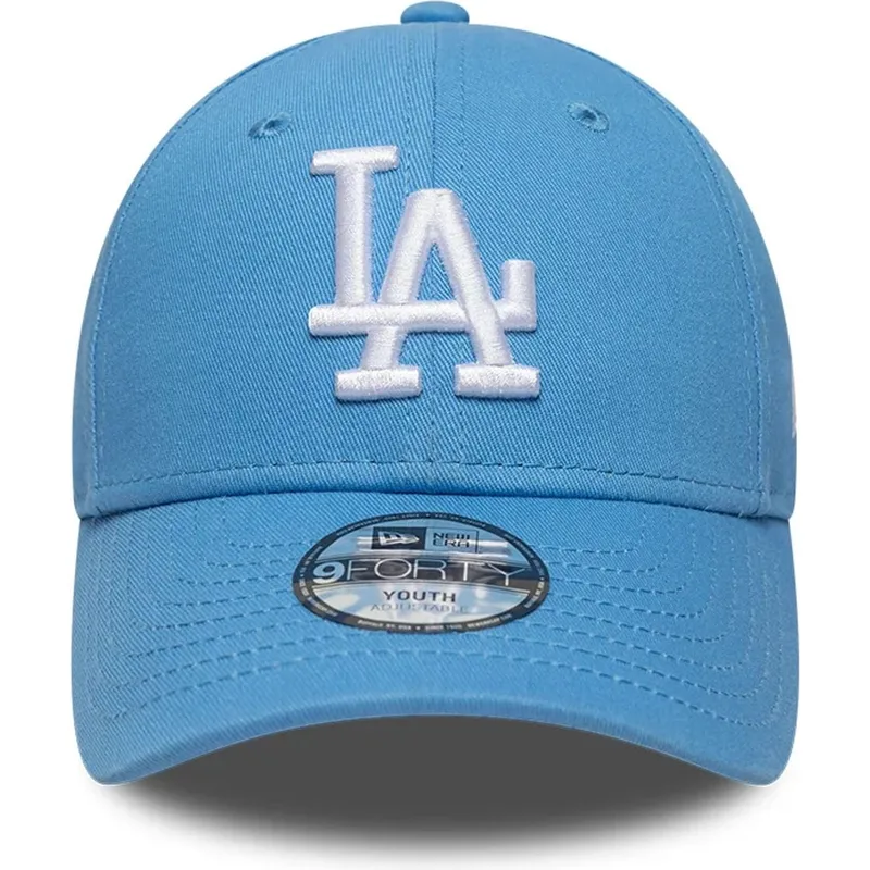 hellblaue-gebogene-verstellbare-kinderkappe-9forty-essential-der-los-angeles-dodgers-mlb-von-new-era