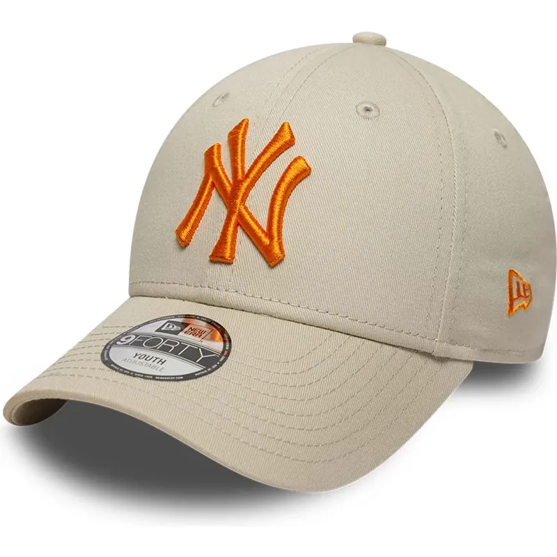 bojd-beige-justerbar-keps-med-orange-logotyp-for-barn-9forty-league-essential-fran-new-york-yankees-mlb-av-new-era
