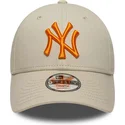 new-era-curved-brim-youth-orange-logo-9forty-league-essential-new-york-yankees-mlb-beige-adjustable-cap