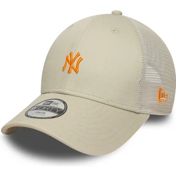Beige verstellbare Trucker-Kappe mit orangefarbenem Logo für Jungen 9FORTY Homefield der New York Yankees MLB von New Era