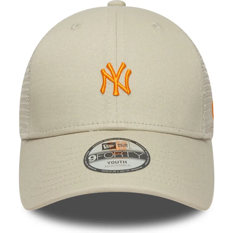 casquette-trucker-beige-ajustable-avec-logo-orange-pour-enfant-9forty-homefield-new-york-yankees-mlb-new-era