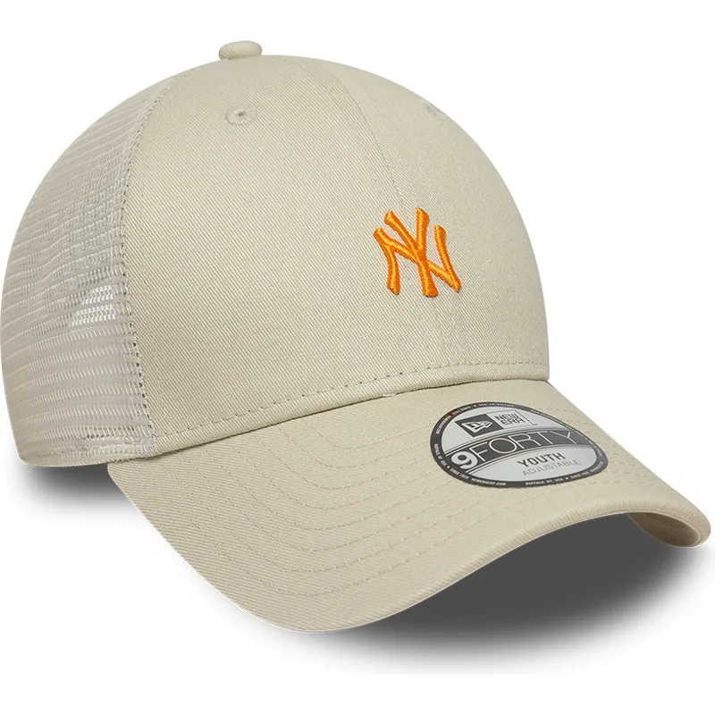casquette-trucker-beige-ajustable-avec-logo-orange-pour-enfant-9forty-homefield-new-york-yankees-mlb-new-era