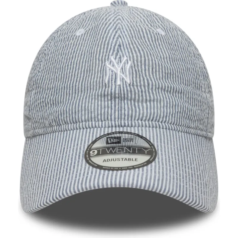 marineblaue-verstellbare-curved-cap-9twenty-seersucker-der-new-york-yankees-mlb-von-new-era
