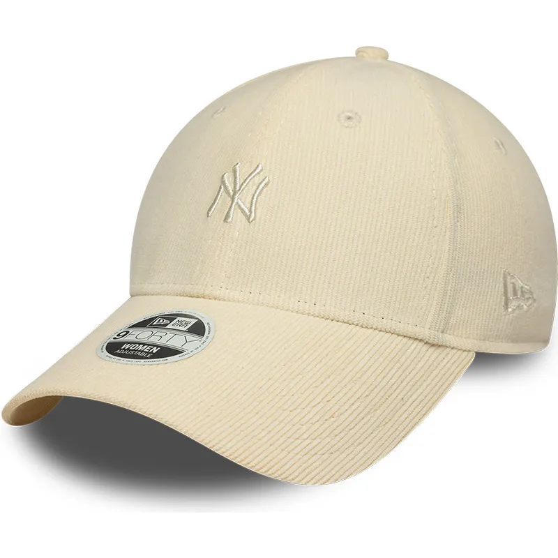 new-era-curved-brim-women-9forty-mini-cord-new-york-yankees-mlb-beige-adjustable-cap