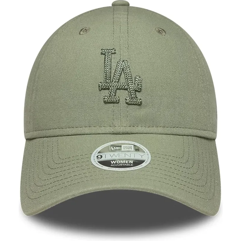 new-era-curved-brim-women-green-logo-9twenty-midi-linen-los-angeles-dodgers-mlb-green-adjustable-cap