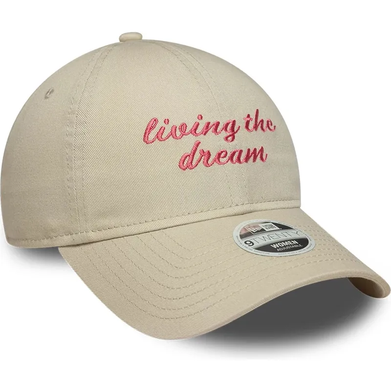 gorra-curva-beige-ajustable-para-mujer-9twenty-living-the-dream-slogan-de-new-era