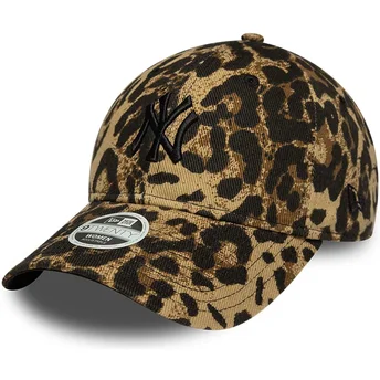 New Era Curved Brim Women Black Logo 9TWENTY Leopard New York Yankees MLB Leopard Adjustable Cap
