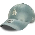 blaue-gebogene-verstellbare-damenkappe-9twenty-a-frame-denim-der-los-angeles-dodgers-mlb-von-new-era