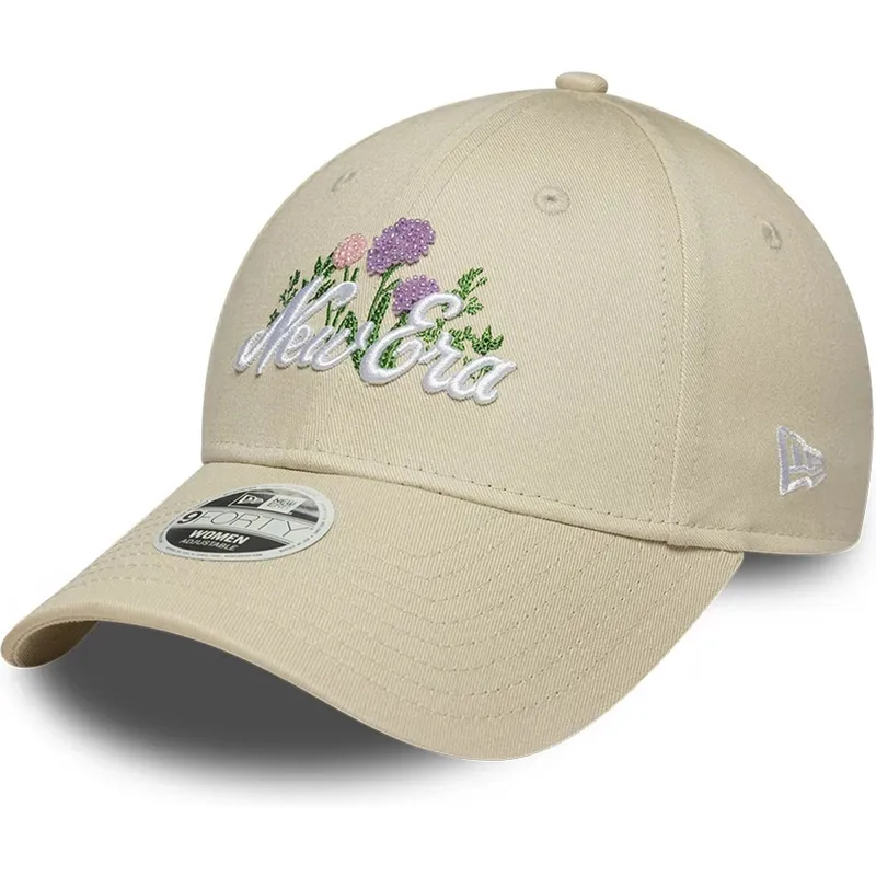 beige-verstellbare-curved-cap-fur-damen-9forty-beaded-von-new-era