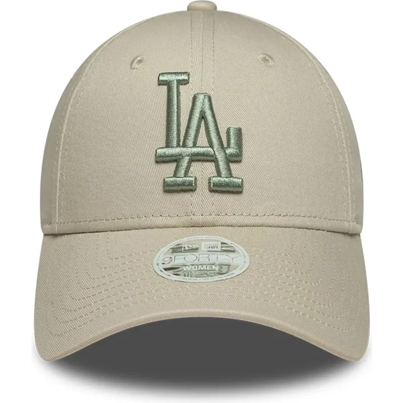 casquette-courbee-beige-ajustable-avec-logo-vert-pour-femme-9forty-league-essential-los-angeles-dodgers-mlb-new-era