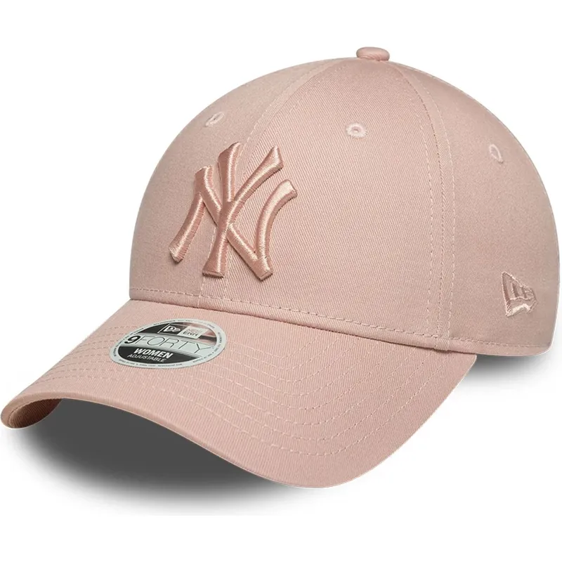 rosa-verstellbare-curved-cap-mit-rosa-logo-fur-damen-9forty-league-essential-der-new-york-yankees-mlb-von-new-era