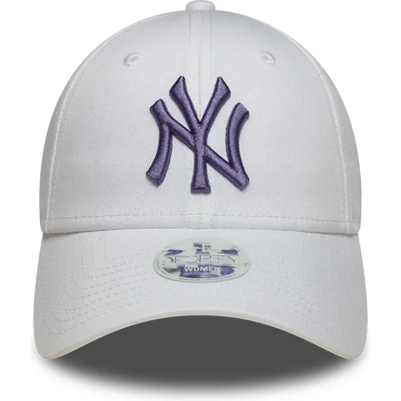 casquette-courbee-blanche-ajustable-avec-logo-violet-pour-femme-9forty-league-essential-new-york-yankees-mlb-new-era