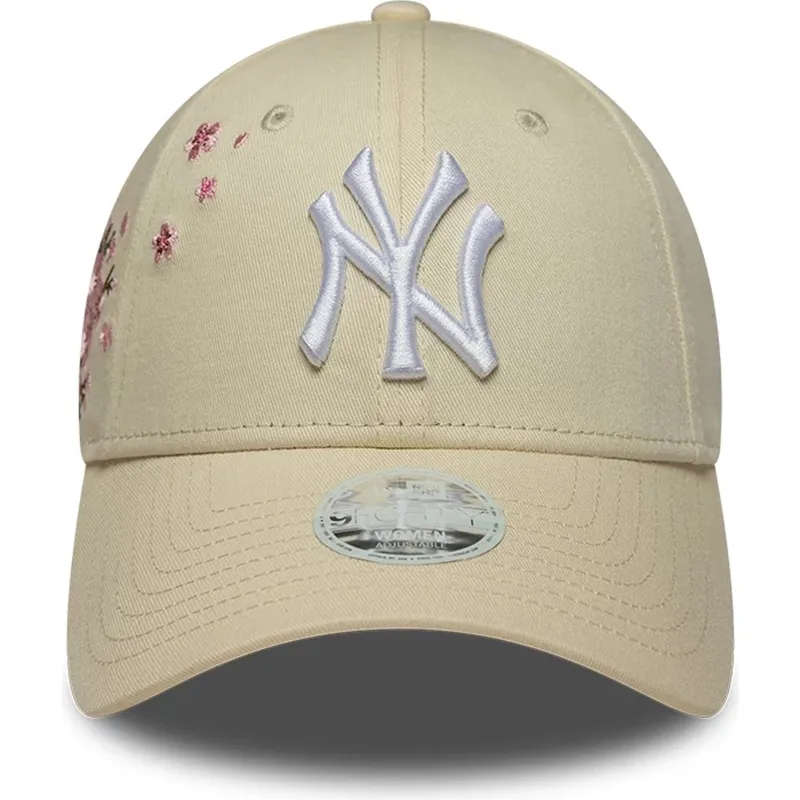 casquette-courbee-beige-ajustable-pour-femme-9forty-floral-icon-side-new-york-yankees-mlb-new-era