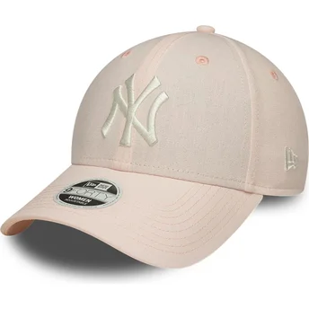Casquette courbée rose claire ajustable pour femme 9FORTY Linen New York Yankees MLB New Era