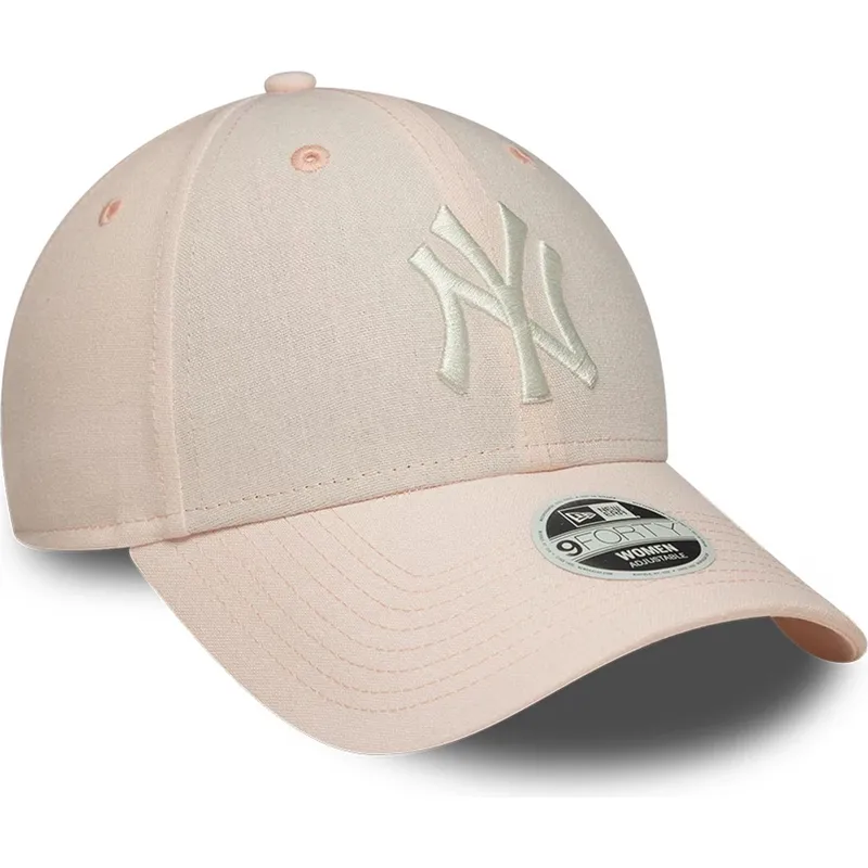 casquette-courbee-rose-claire-ajustable-pour-femme-9forty-linen-new-york-yankees-mlb-new-era