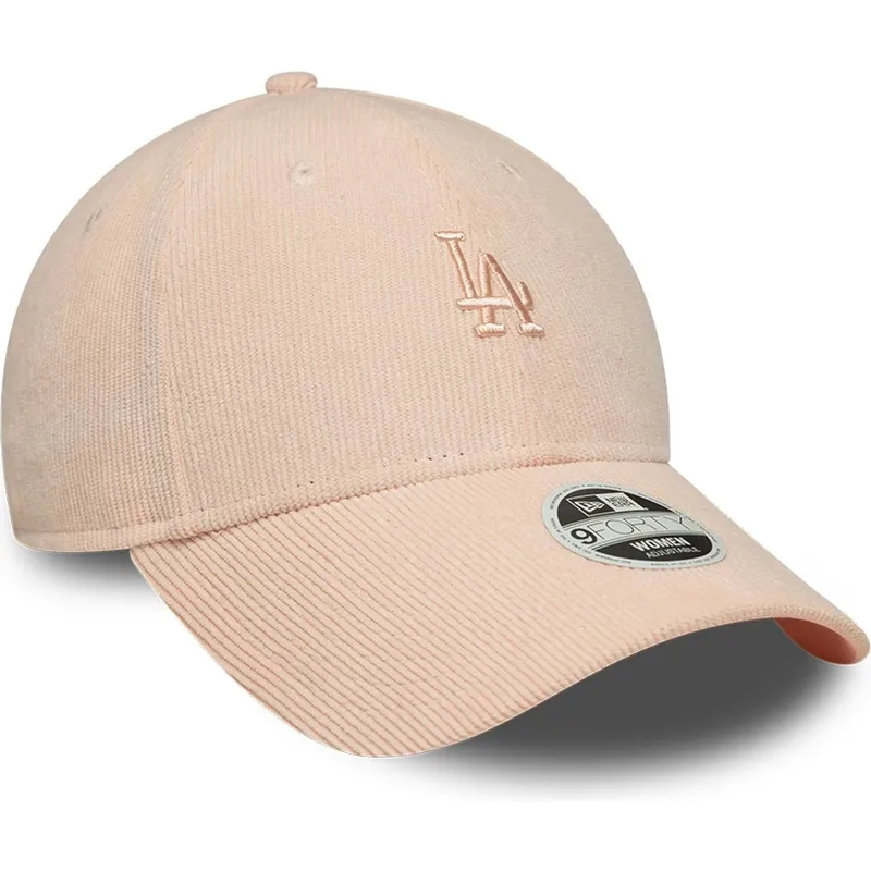 rosafarbene-verstellbare-curved-cap-mit-rosa-logo-fur-damen-9forty-mini-cord-der-los-angeles-dodgers-mlb-von-new-era